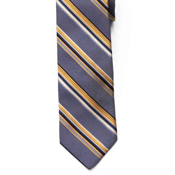 Faconnable Italian Silk Tie Blue Gold Yellow White Necktie Repp Stripe Men's - Picture 1 of 1